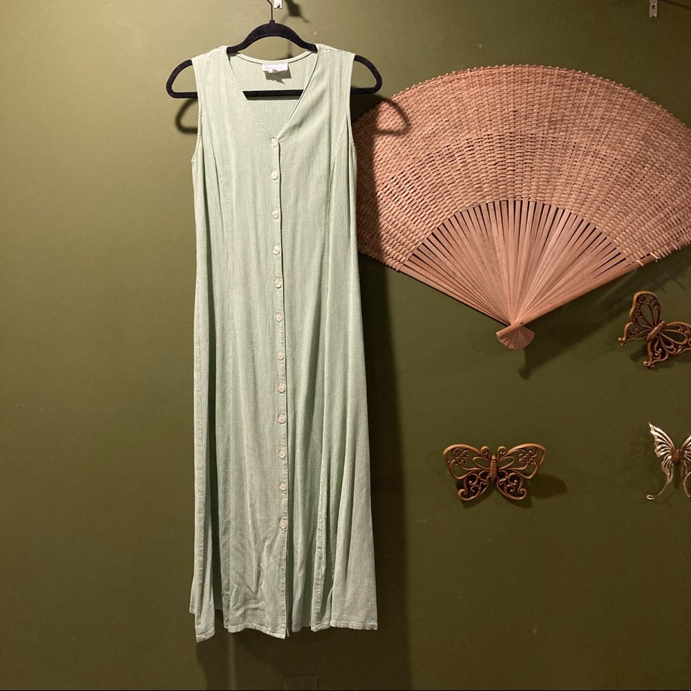 Light green gingham shift dress w/cinch detail